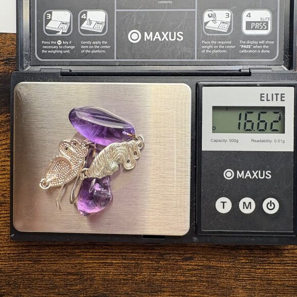 Sterling Silver 925 Amethyst Nugget Victorian Lady Dangle Earrings 3" Length - Picture 15 of 15